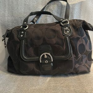 Coach Black cotton logo embossed handbag.